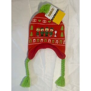 Peanuts Holiday Christmas Charlie Brown Snoopy Beanie Hat with Pompom and Braids